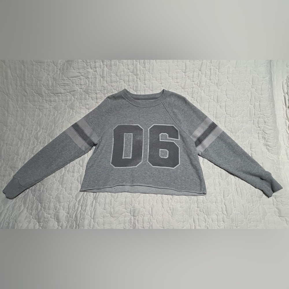 Aerie Womens 06 Long Sleeves Cut Out Crew Neck Gray Pullover Sweatshirt Size XS